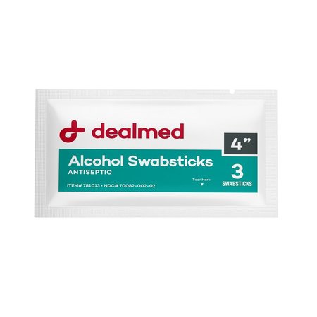 DEALMED Alcohol Swabsticks 3'S, 25/Bx, 10/Cs, 250PK 781013